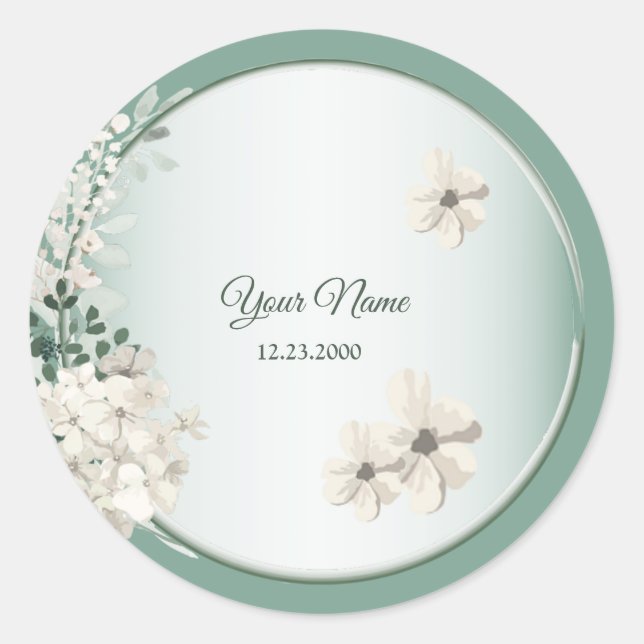 Sticker Rond Jasmine Floral Green Geometric Wedding Party (Devant)