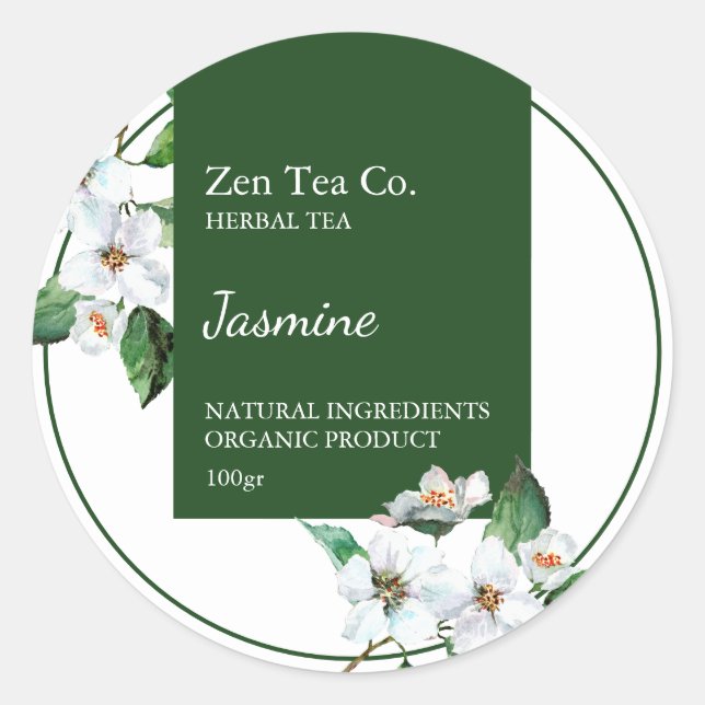 Sticker Rond Jasmine Herbal Tea Business Label (Devant)