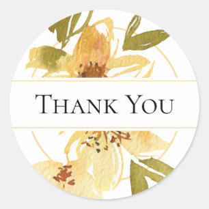 Sticker Rond Jaune Aérien Floral Aquarelle Merci