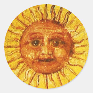 Sticker Rond Jaune ANTIQUE de la RENAISSANCE TAROTS 19 THE SUN