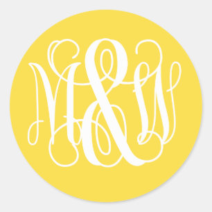Sticker Rond Jaune Blanc Monogramme en écriture vigne B&G DIY B