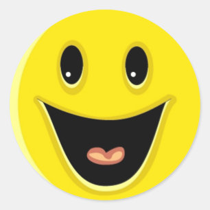 Sticker Rond Jaune brillant et joyeux visage souriant