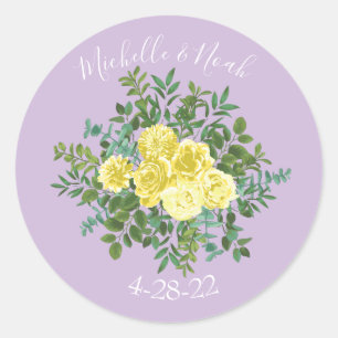 Sticker Rond Jaune clair & Lilac Purple & Rose Floral Mariage