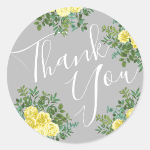 Sticker Rond Jaune et gris Vintage Élégant Mariage floral