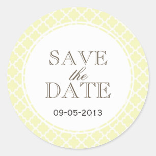Sticker Rond Jaune gris carrelage marocain SAVE THE DATE mariag