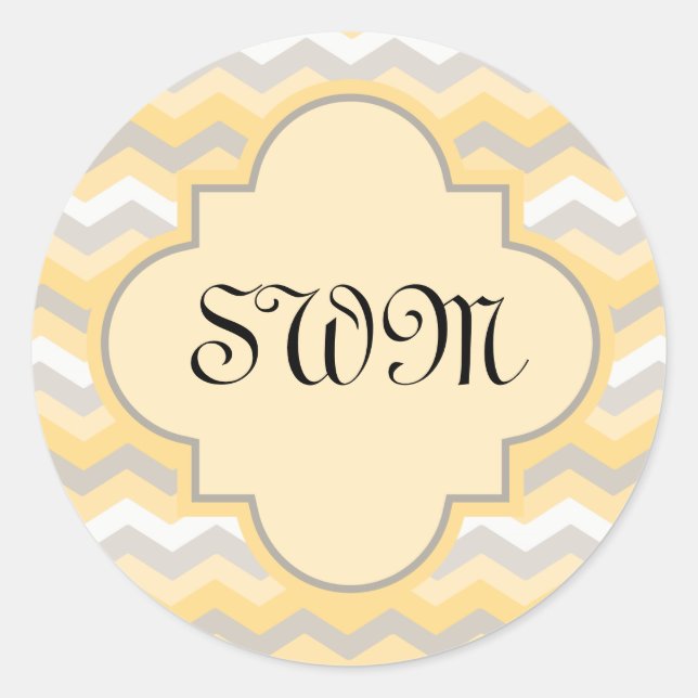 Sticker Rond Jaune/Gris Chevron Zigzag (Devant)
