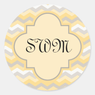 Sticker Rond Jaune/Gris Chevron Zigzag