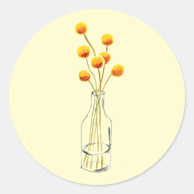 Sticker Rond Jaune heureux Billy Button fleurs Art australien (Devant)
