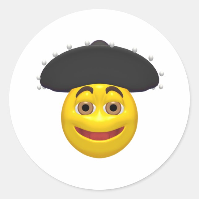 Sticker Rond Jaune joyeux portant un casquette mexicain (Devant)