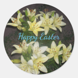 Sticker Rond Jaune Lily Floral Cluster Joyeux Pâques
