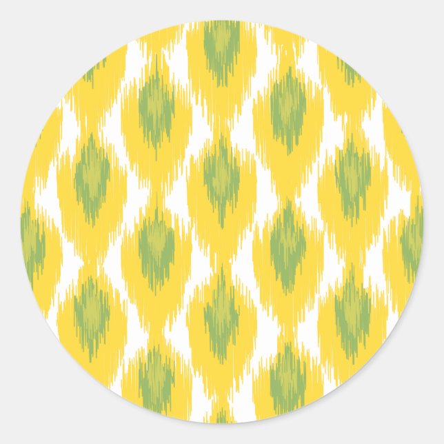 Sticker Rond Jaune vert Abstrait tribal Ikat Motif diamant (Devant)