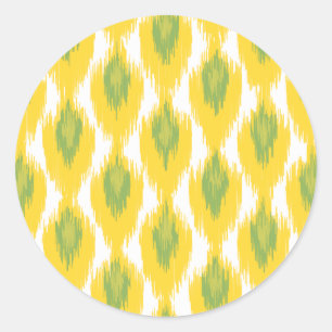 Sticker Rond Jaune vert Abstrait tribal Ikat Motif diamant