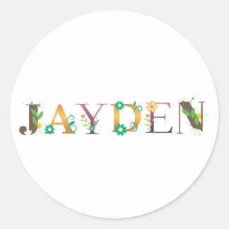 Sticker Rond JAYDEN Nom Art Avec Fleurs Brodées
