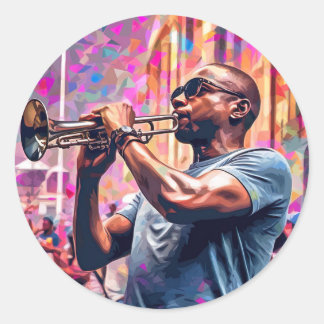 Sticker Rond Jazz de la Nouvelle-Orléans | Musicien de laiton