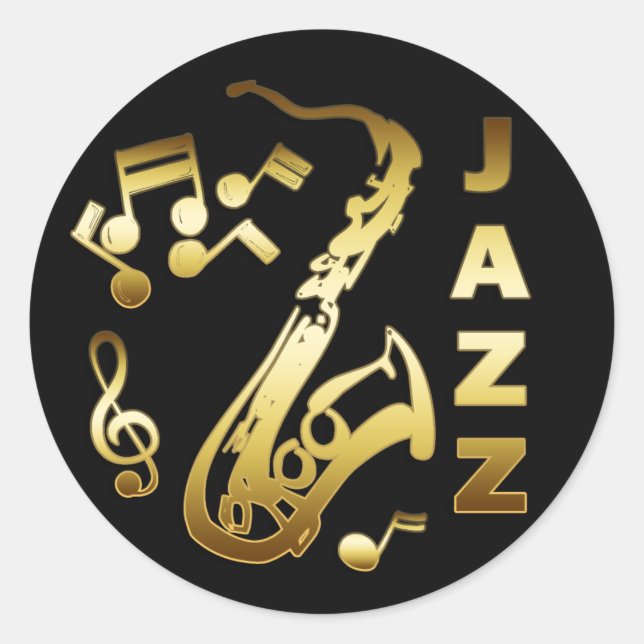 STICKER ROND JAZZ NOIR ET OR (Devant)