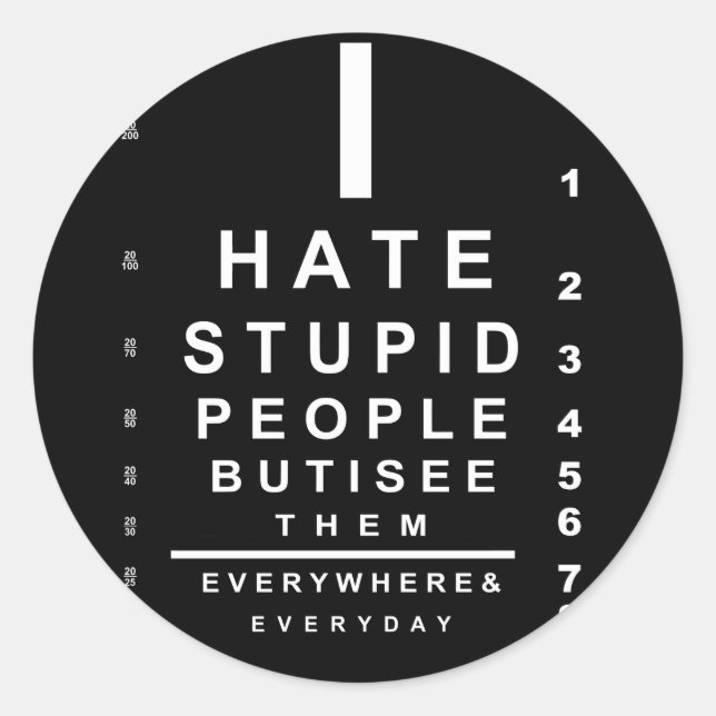 Sticker Rond Je déteste les stupides gens (Devant)