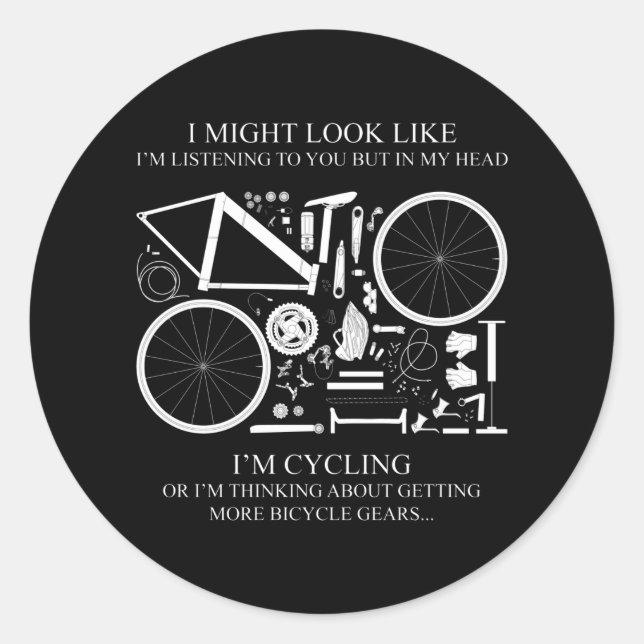 Sticker Rond Je fais du vélo ou je pense à des cadeaux pour les (Devant)