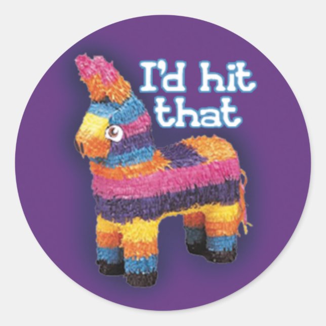 Sticker Rond Je frapperais cette Pinata drôle fête d'anniversai (Devant)