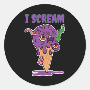 Sticker Rond Je hurle Glace Cream Funny Halloween Kids Kawaii