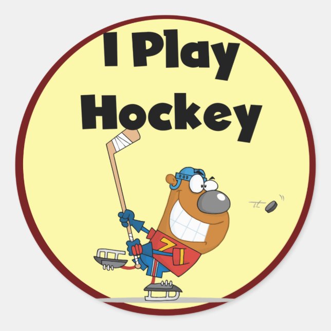 Sticker Rond Je joue aux t-shirts et cadeaux de hockey (Devant)