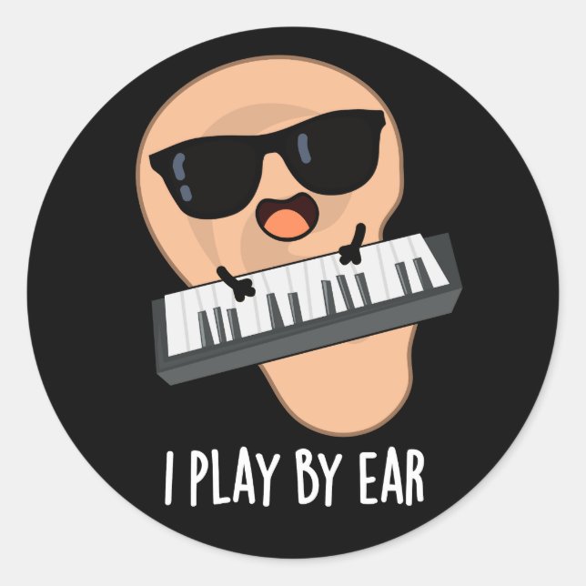 Sticker Rond Je Joue Par Ear Funny Music Pun Dark BG (Devant)