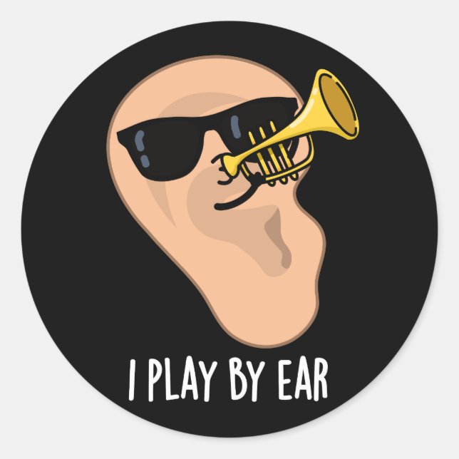 Sticker Rond Je Joue Par Ear Funny Music Pun Dark BG (Devant)
