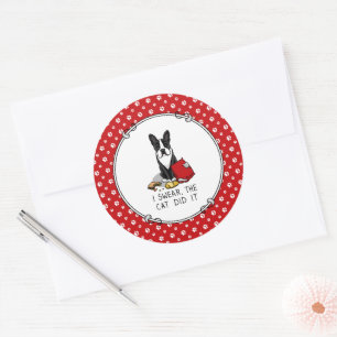 Sticker Rond Je jure, le chat l'a fait Boston Terrier Dog (noir