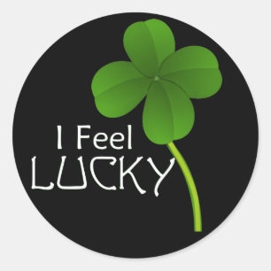 Sticker Rond Je Me Sens Lucky Four Leaf Clover