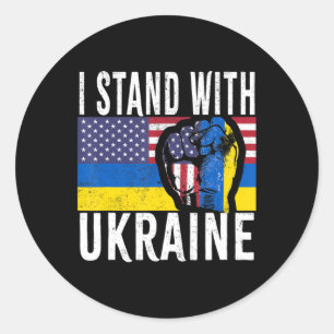 Sticker Rond Je Me Tiens Avec L'Ukraine Drapeau Américain Souti