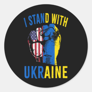 Sticker Rond Je Me Tiens Avec L'Ukraine Drapeau Américain Souti