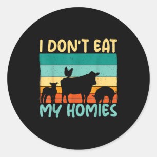 Sticker Rond Je ne mange pas mes potes Amoureux des animaux Amo