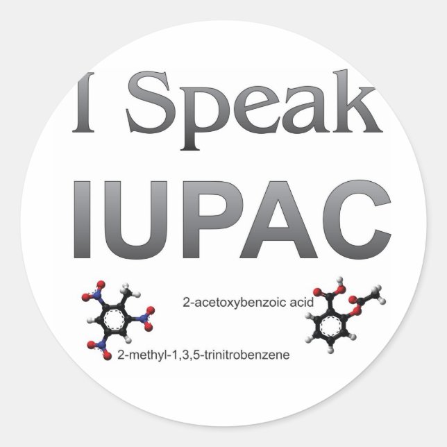 Sticker Rond Je parle la nomenclature de chimie d'IUPAC (Devant)