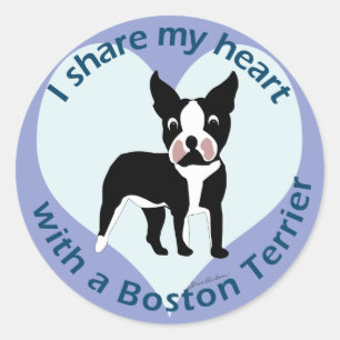 Sticker Rond Je partage mon coeur avec Boston Terrier