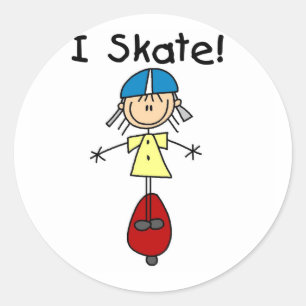 Sticker Rond Je patine fille faisante de la planche à roulettes