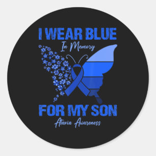 Sticker Rond Je Porte Du Bleu En Mémoire Pour Mon Fils Ataxie S
