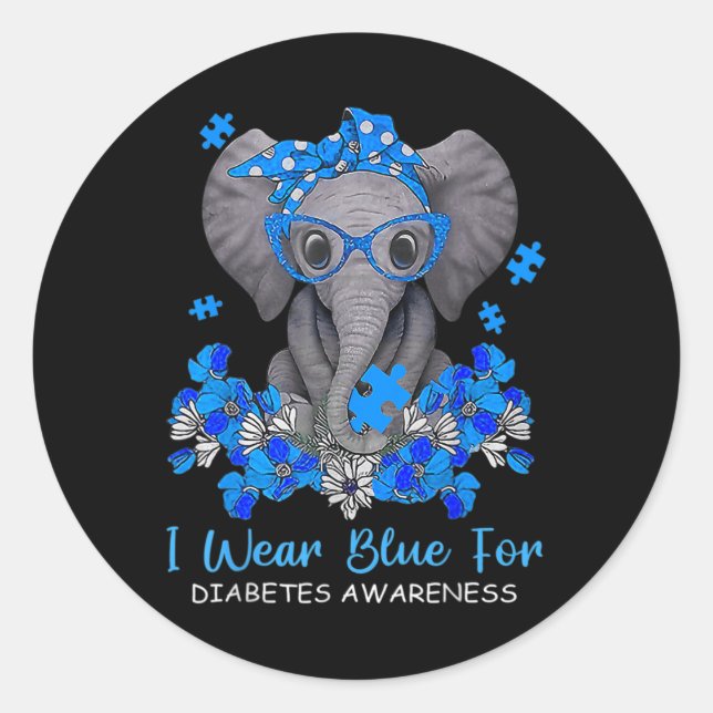 Sticker Rond Je Porte Du Bleu Pour La Sensibilisation Au Diabèt (Devant)