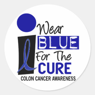 Sticker Rond Je Porte Du Bleu Pour Les T-Shirts Du CANCER DU CO