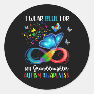 Sticker Rond Je Porte Du Bleu Pour Ma Petite-Fille Autisme Gran