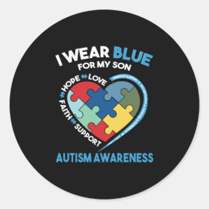 Sticker Rond Je Porte Du Bleu Pour Ma Sensibilisation sur l'aut