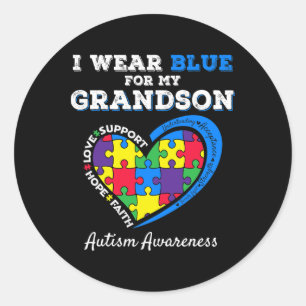 Sticker Rond Je porte du bleu pour mon petit-fils Sensibilisati