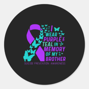 Sticker Rond Je Porte Du Purple Et Turquoise Pour Mon Frère Sui