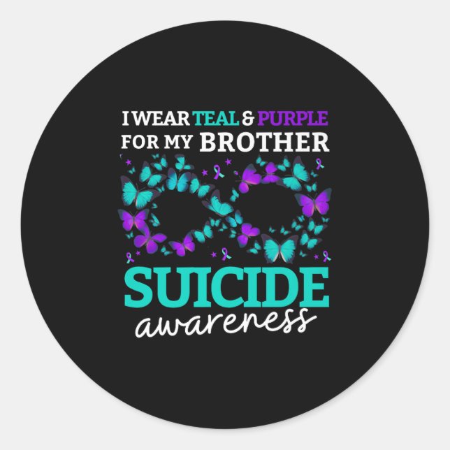 Sticker Rond Je Porte Du Purple Et Turquoise Pour Mon Frère Sui (Devant)