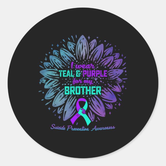 Sticker Rond Je Porte Du Purple Turquoise Pour La Prévention Du (Devant)