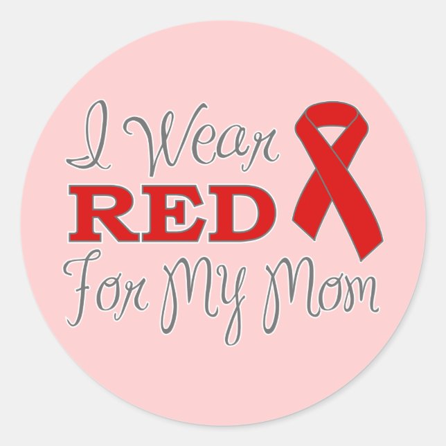 Sticker Rond Je Porte Du Rouge Pour Ma Mère (Ruban Rouge) (Devant)