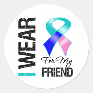 Sticker Rond Je Porte Du Ruban Cancer Du Thyroïde Pour Mon Ami