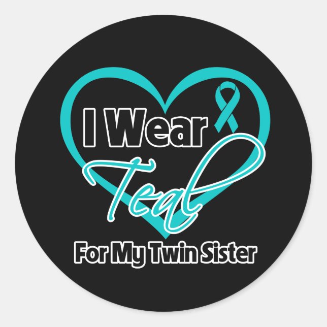 Sticker Rond Je Porte Du Ruban Coeur Turquoise Pour Ma Soeur Tw (Devant)