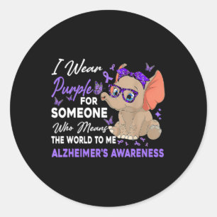 Sticker Rond Je Porte Du Ruban Purple Elephant mignon Alzheimer