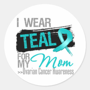 Sticker Rond Je Porte Du Ruban Turquoise Pour Ma Maman Cancer D