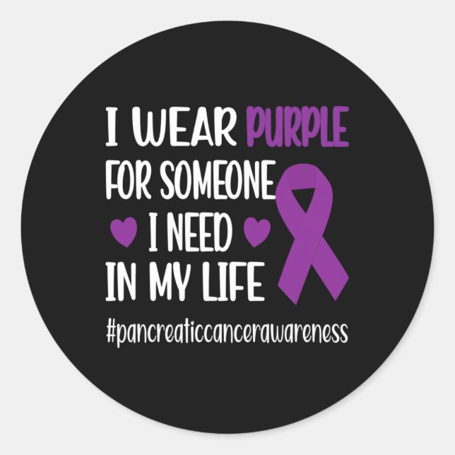 Sticker Rond Je Porte Du Ruban Violet Pancréatique Cancer Guerr (Devant)
