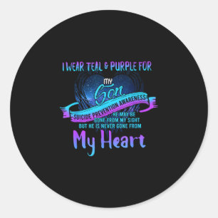 Sticker Rond Je porte du sarcelle et du violet pour la préventi